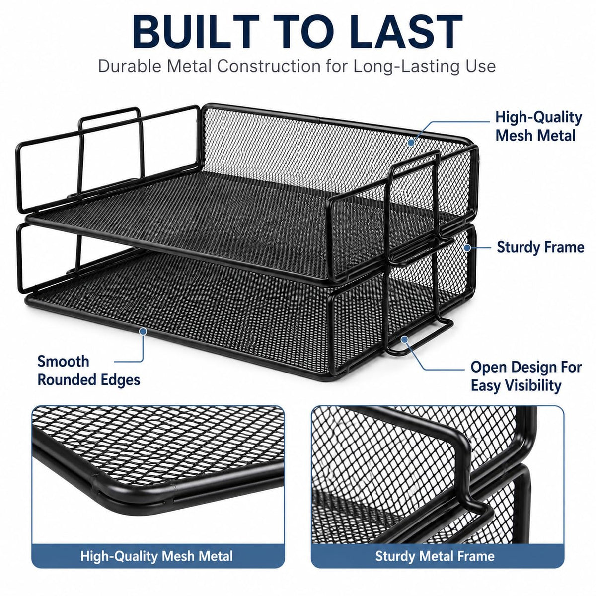 Exerz Letter Trays Stackable Paper Sorter/Desk Organiser/File Tray for Desk - Wire Mesh Metal File