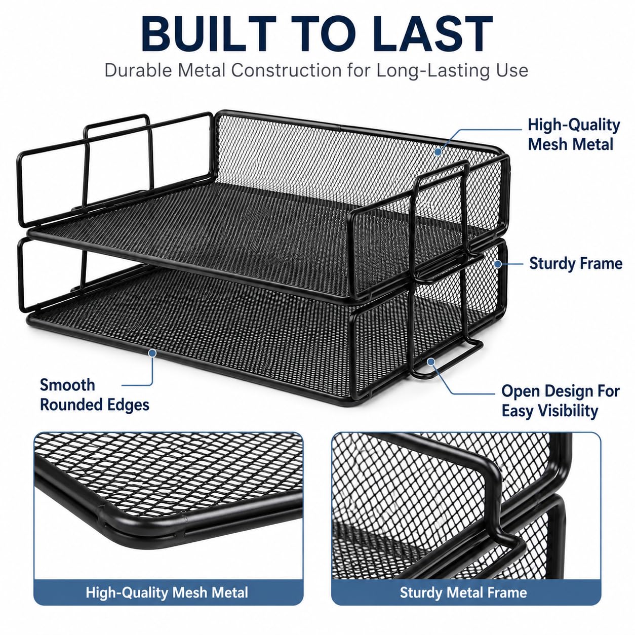 Exerz Letter Trays Stackable Paper Sorter/Desk Organiser/File Tray for Desk - Wire Mesh Metal File