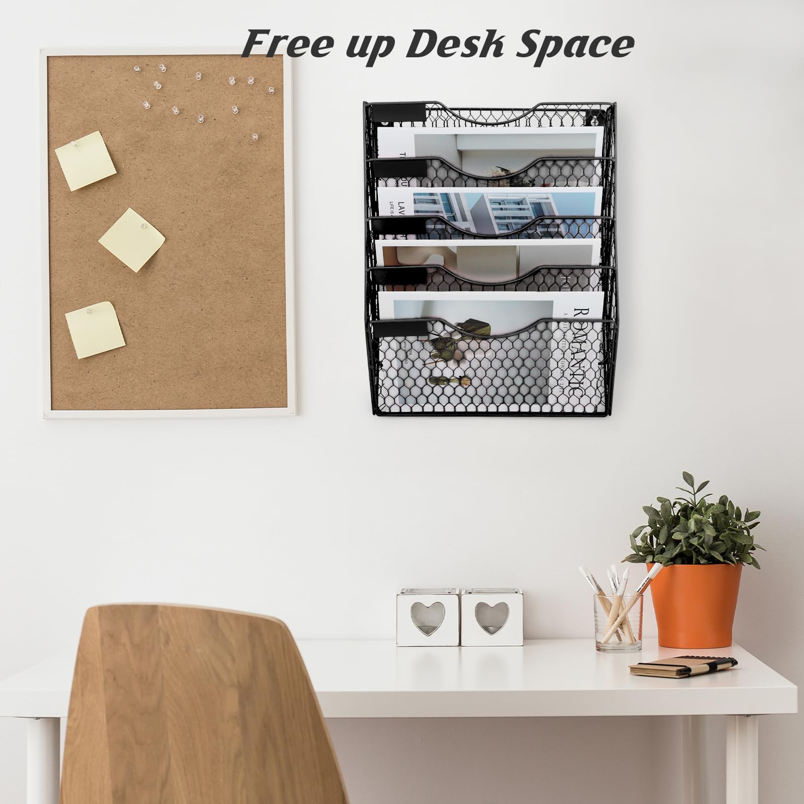 EASEPRES Mail Organizer Wall Mount, 5 Tier Metal Chicken Wire Hanging File Holder Office Storage