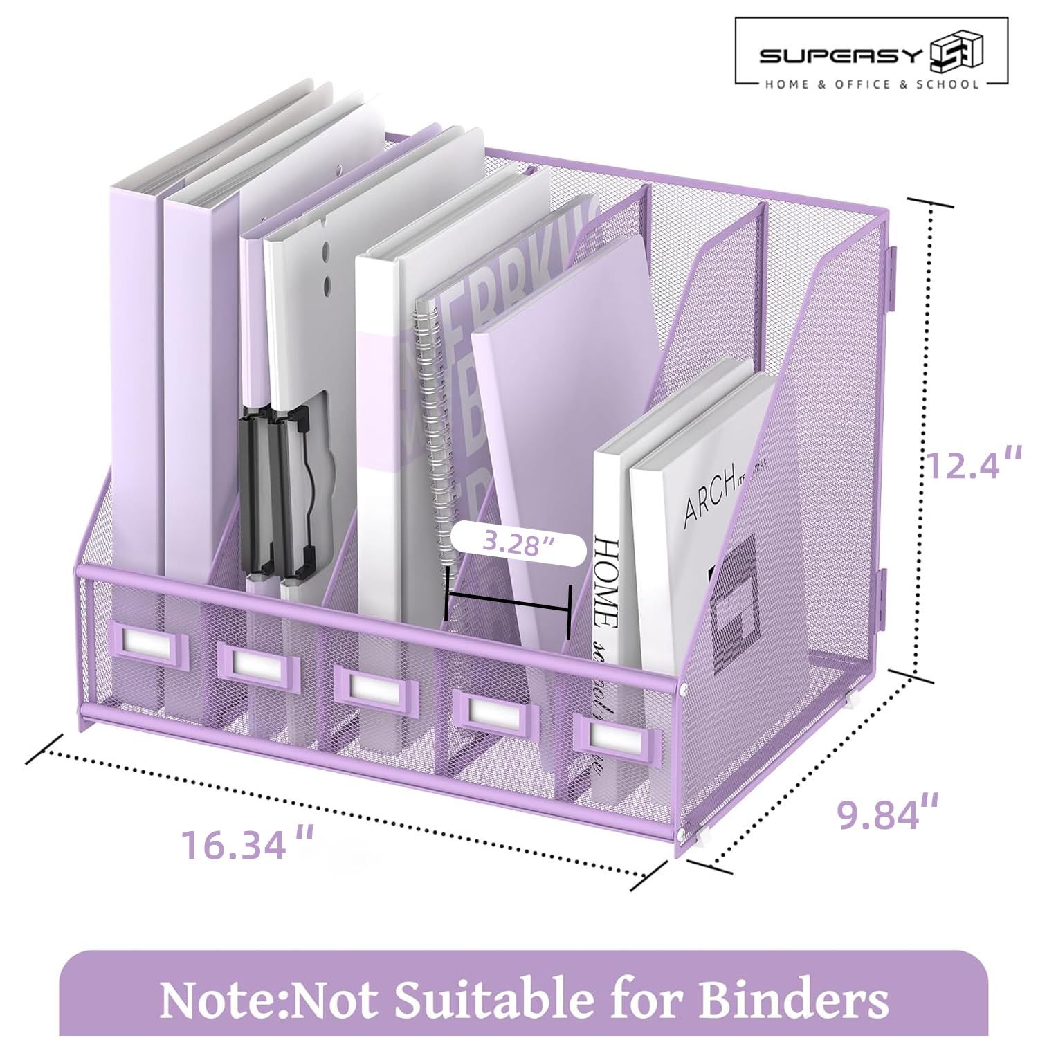 SUPEASY Desk Organizers Metal Desk Magazine File Holder with 5 Vertical Compartments Rack File