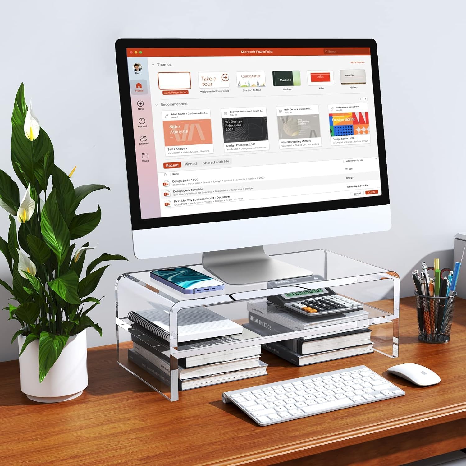 Egchi Acrylic Monitor Stand, 2 Tiers Clear Monitor Riser Computer Stand for Office, Home, Office