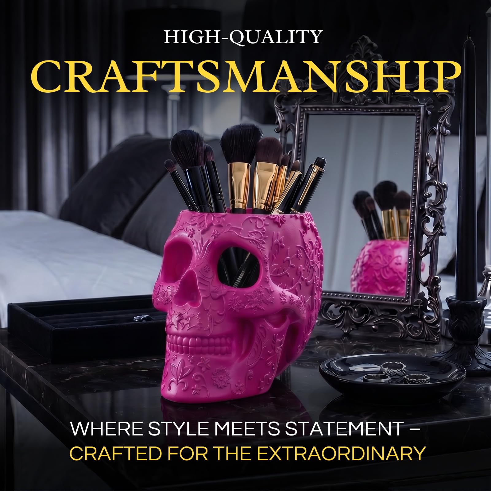 Skull Makeup Brush Holder, Pen Holder, Vanity, Desk, Office Organizer, Stationary, Decor Planter