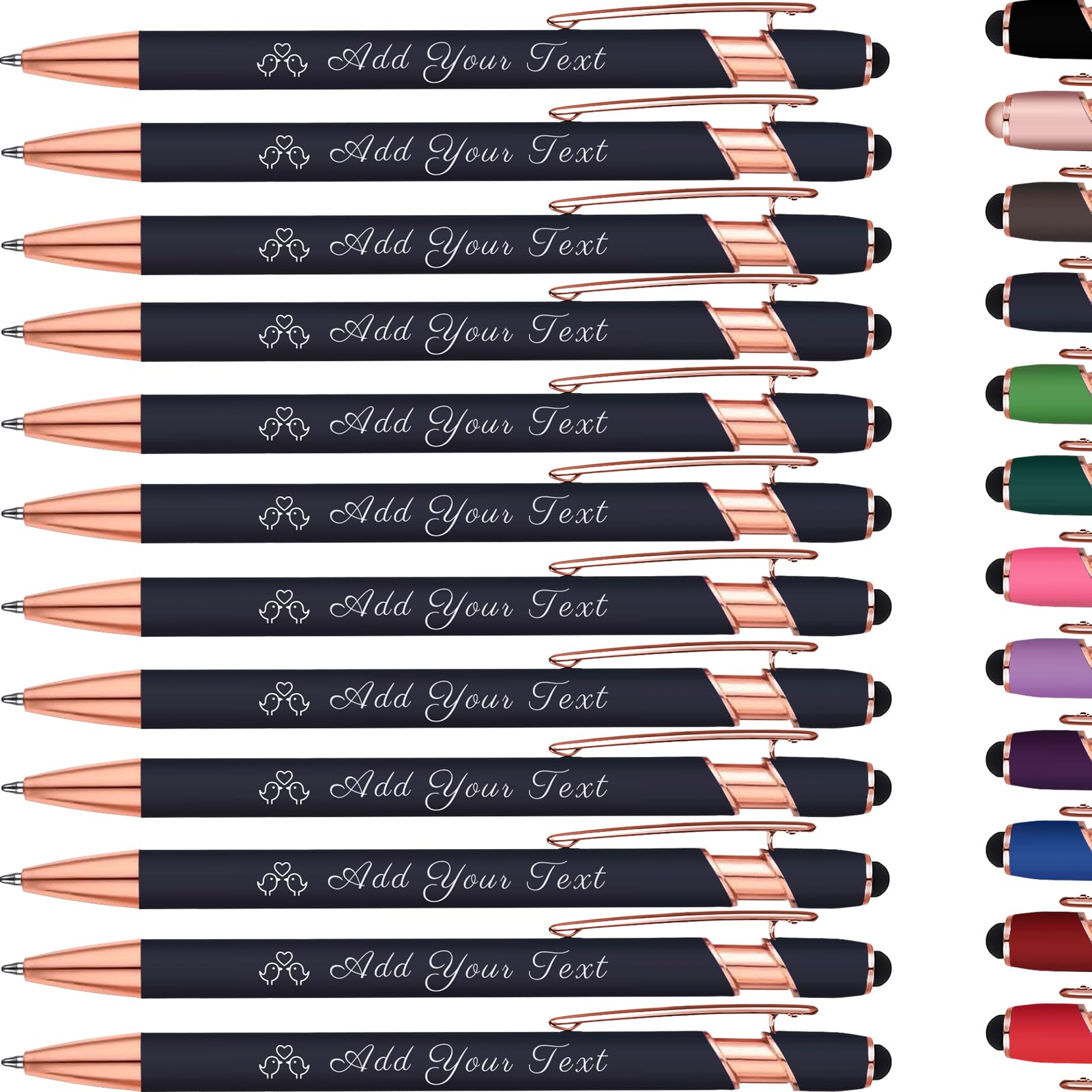 Personalized Ballpoint Pen with Stylus Tip, Custom Name & Logo, 12 Colors