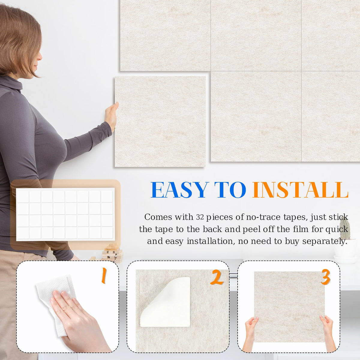 DOLLAR BOSS Felt Cork Board Tiles, 6 Pcs 12" x 12" Bulletin Board, Beige