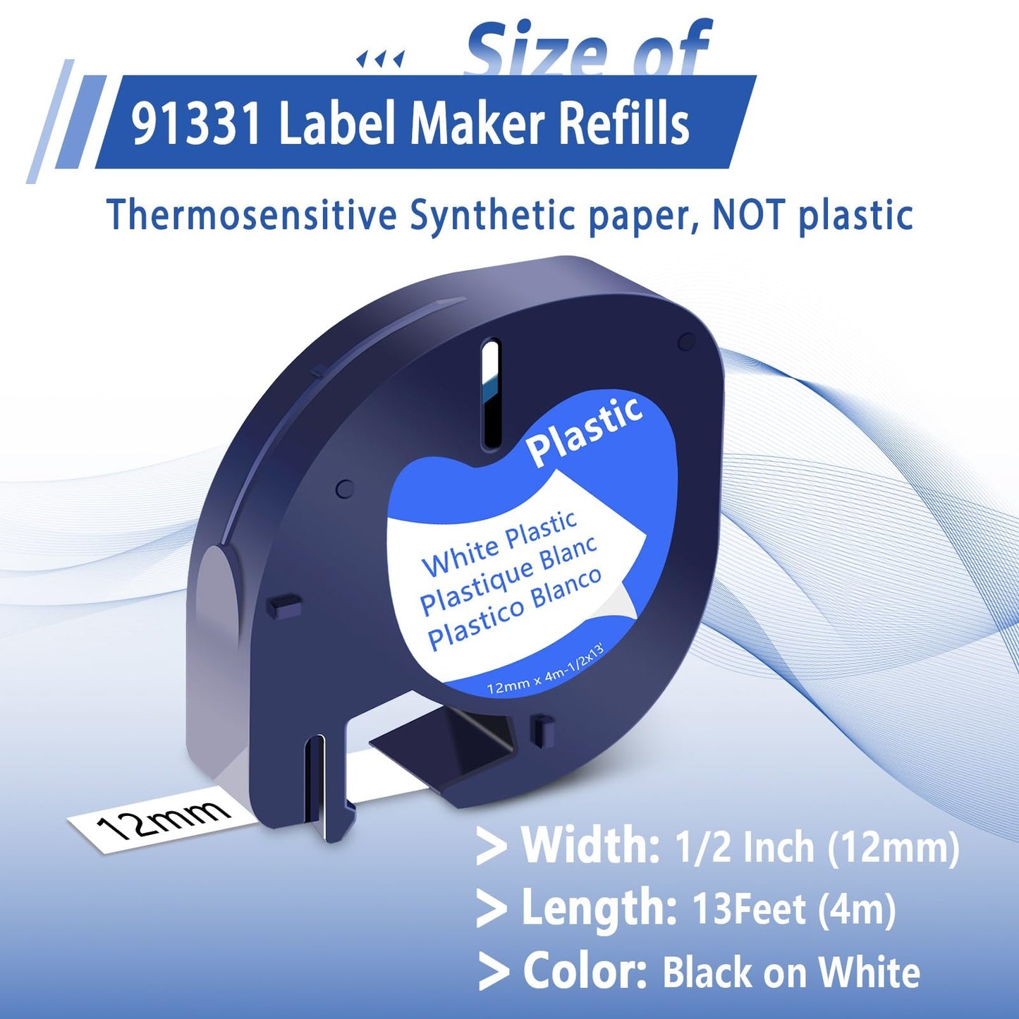 USUPERINK 6 Pack Plastic Letra Tag Label Tape Black on Clear/White/Yellow/Red/Green/Blue Compatible
