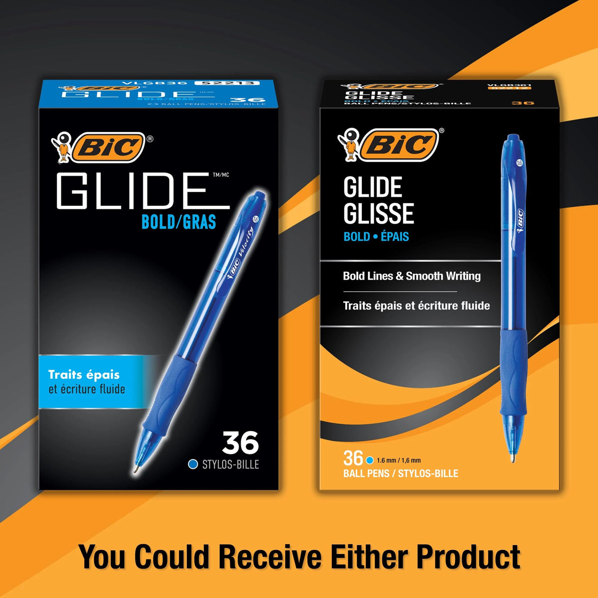 BIC Glide Bold Blue Ballpoint Pens, Bold Point, 1.6mm, 36-Count Pack