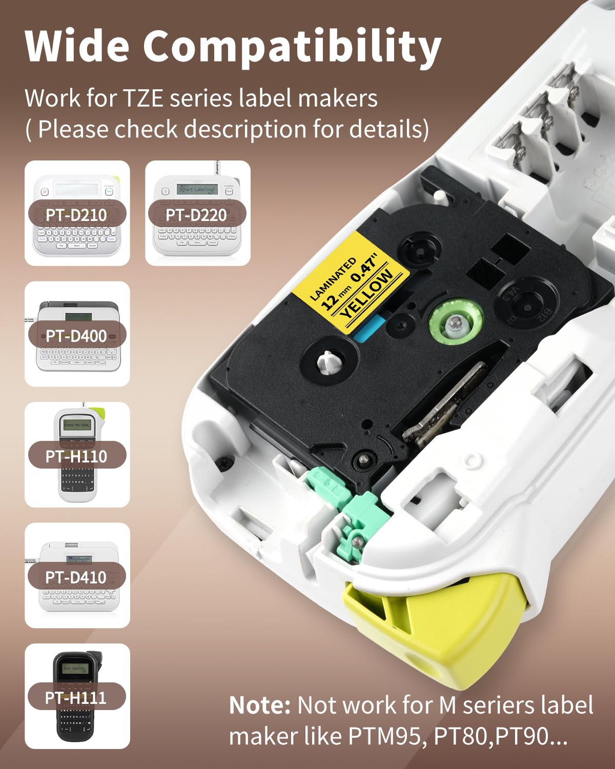 Oozmas Label Tape Yellow Replace for TZe-631 Brother Label Maker Tape 12mm