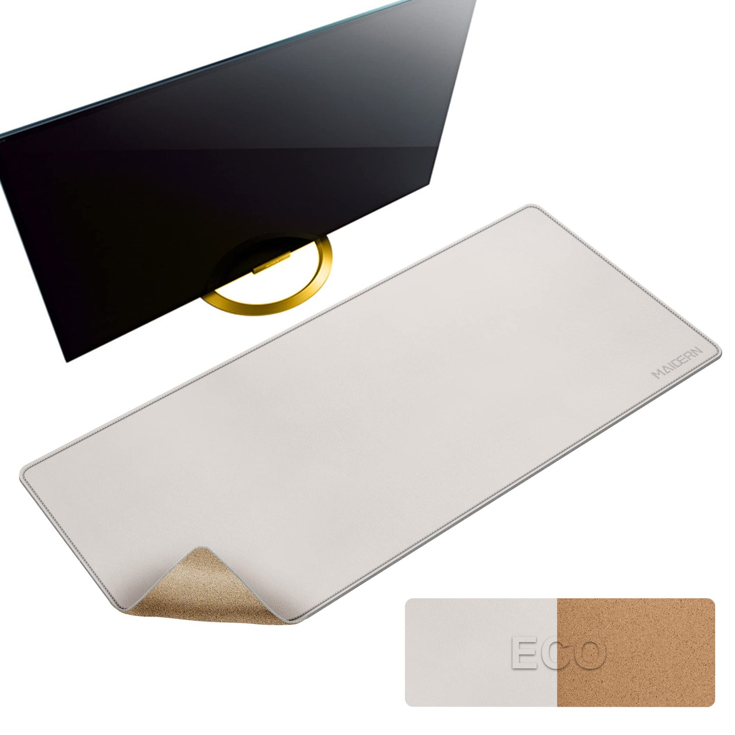 MAIDERN 40" x 16" Reversible XXL Cork & Leather Desk Pad, Full Desk Mat Protector for Gaming Home
