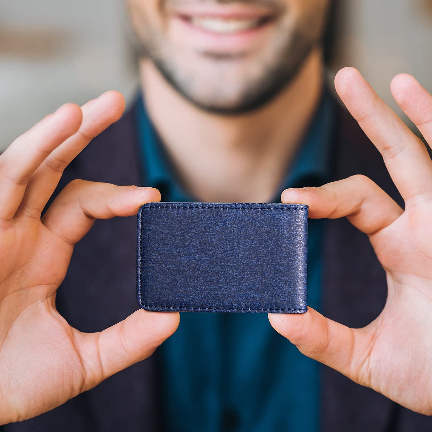 Outus 4 Pieces Business Card Holder, Gift for Husband Him Men PU Leather Business Card Case Pocket