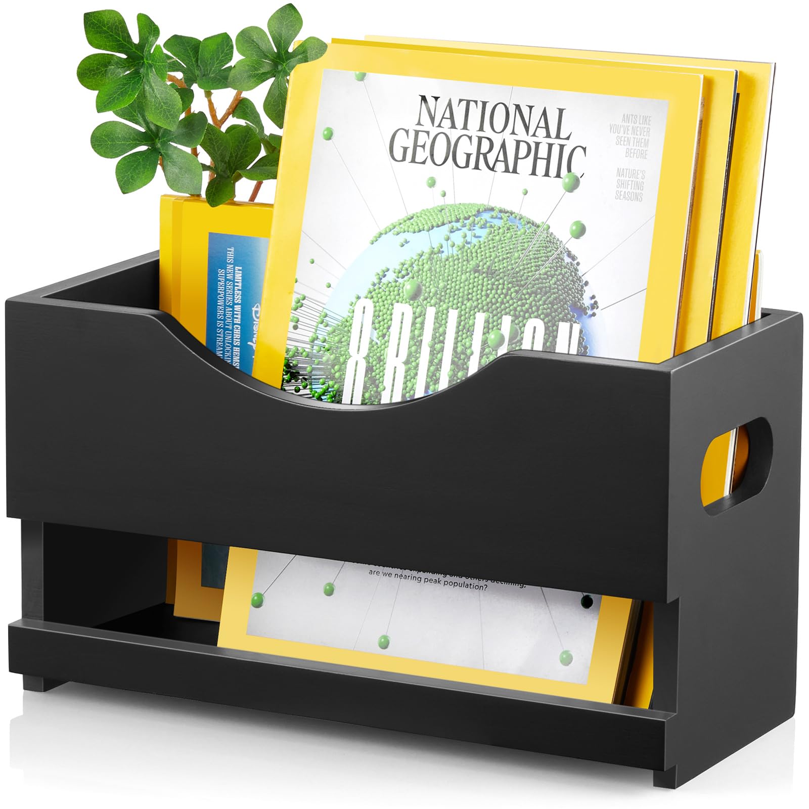 DRASTAR Magazine Rack, Wood Magazine Basket, Magazine Holder for Floor Countertop, Magazine File