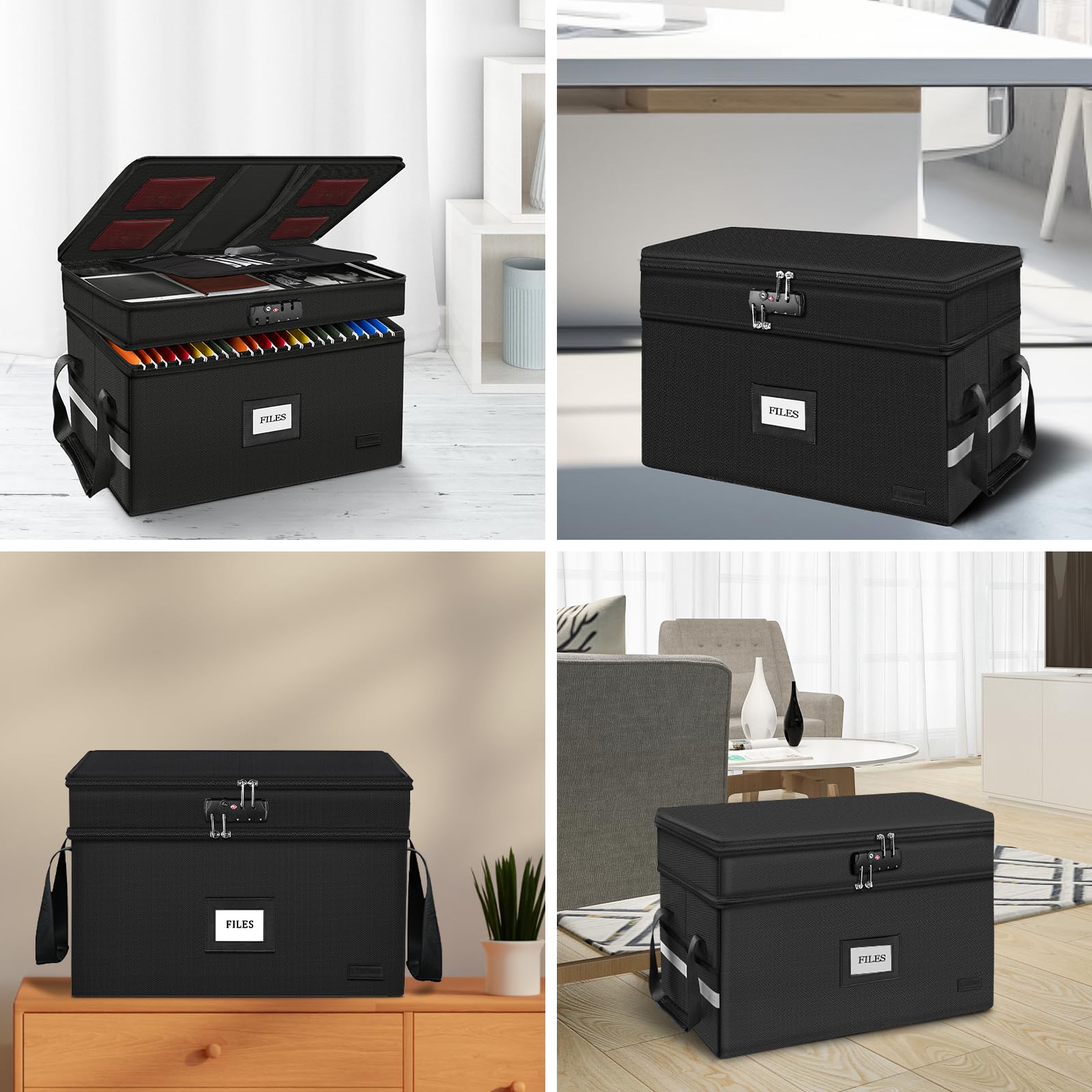 Large Fireproof Document Box with Lock, 2 Layer File Storage Organizer Box