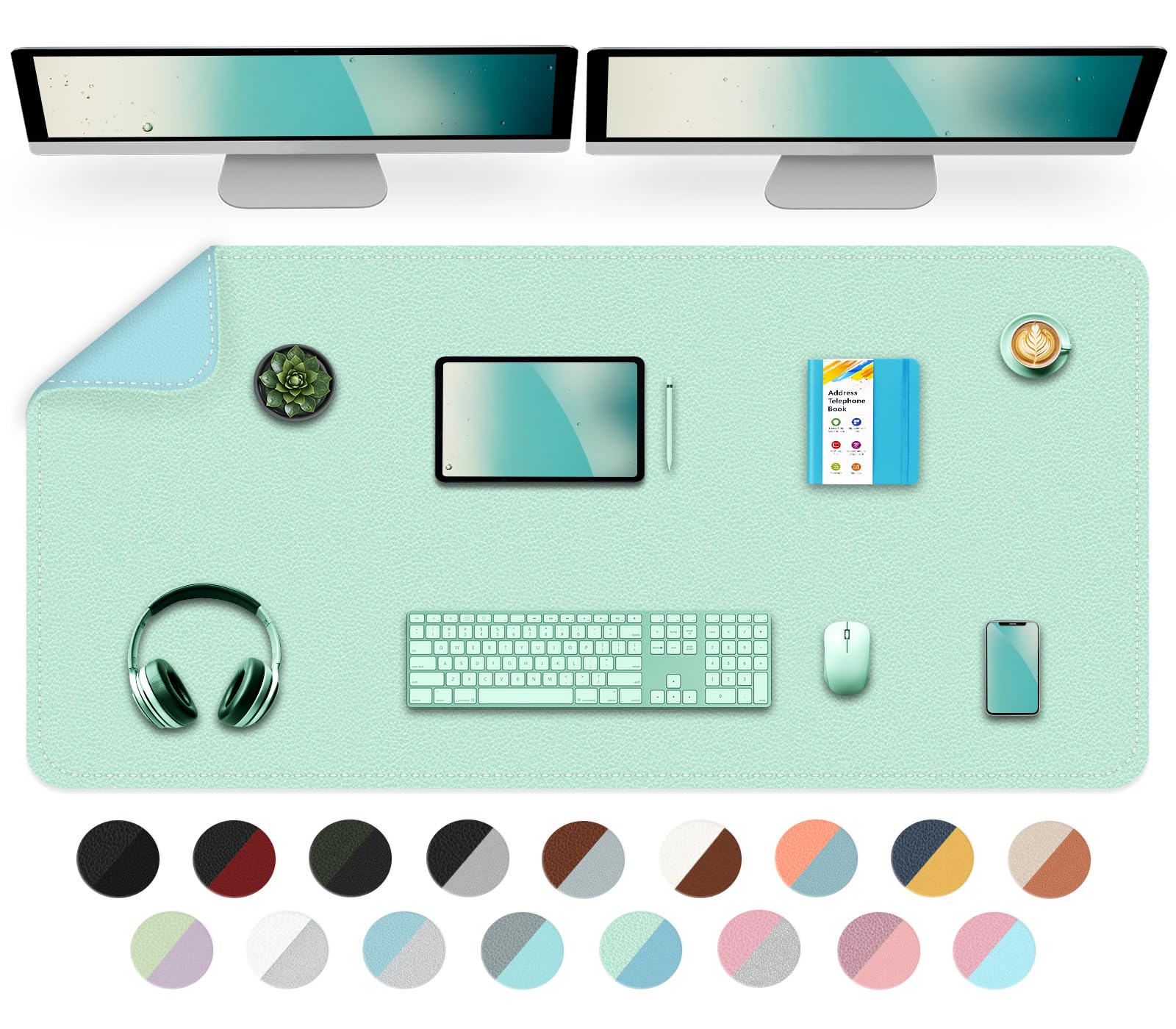Dual-Sided Desk Mat, Large Pad, Waterproof Smooth PU Leather Blotter Protector, Mouse Pad, Desk