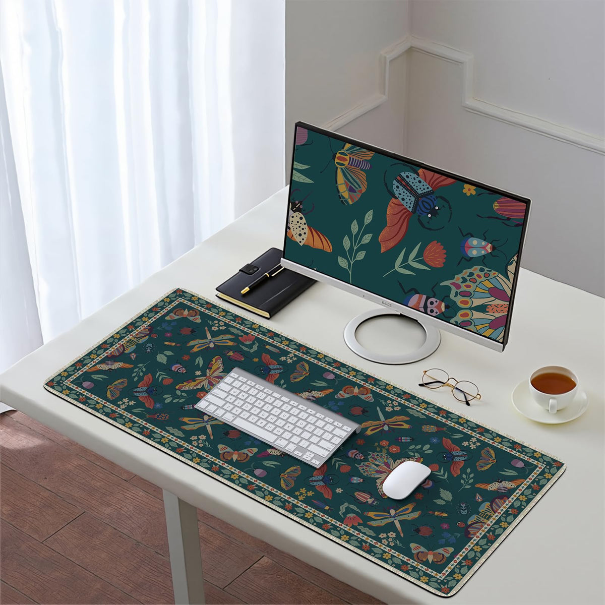 HAOCOO Large Desk Matt for Desktop, Floral Computer Pad(Dark Green)