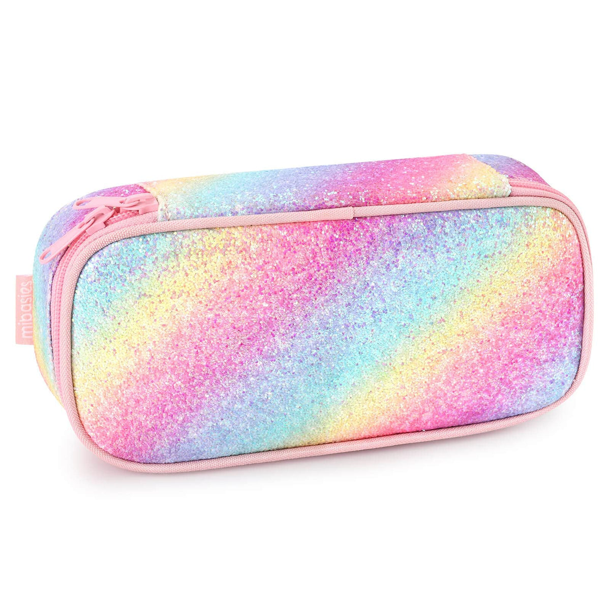 mibasies Girls Pencil Case for Kids, Multi-Slot Pencil Pouch, Twill Pink Blue