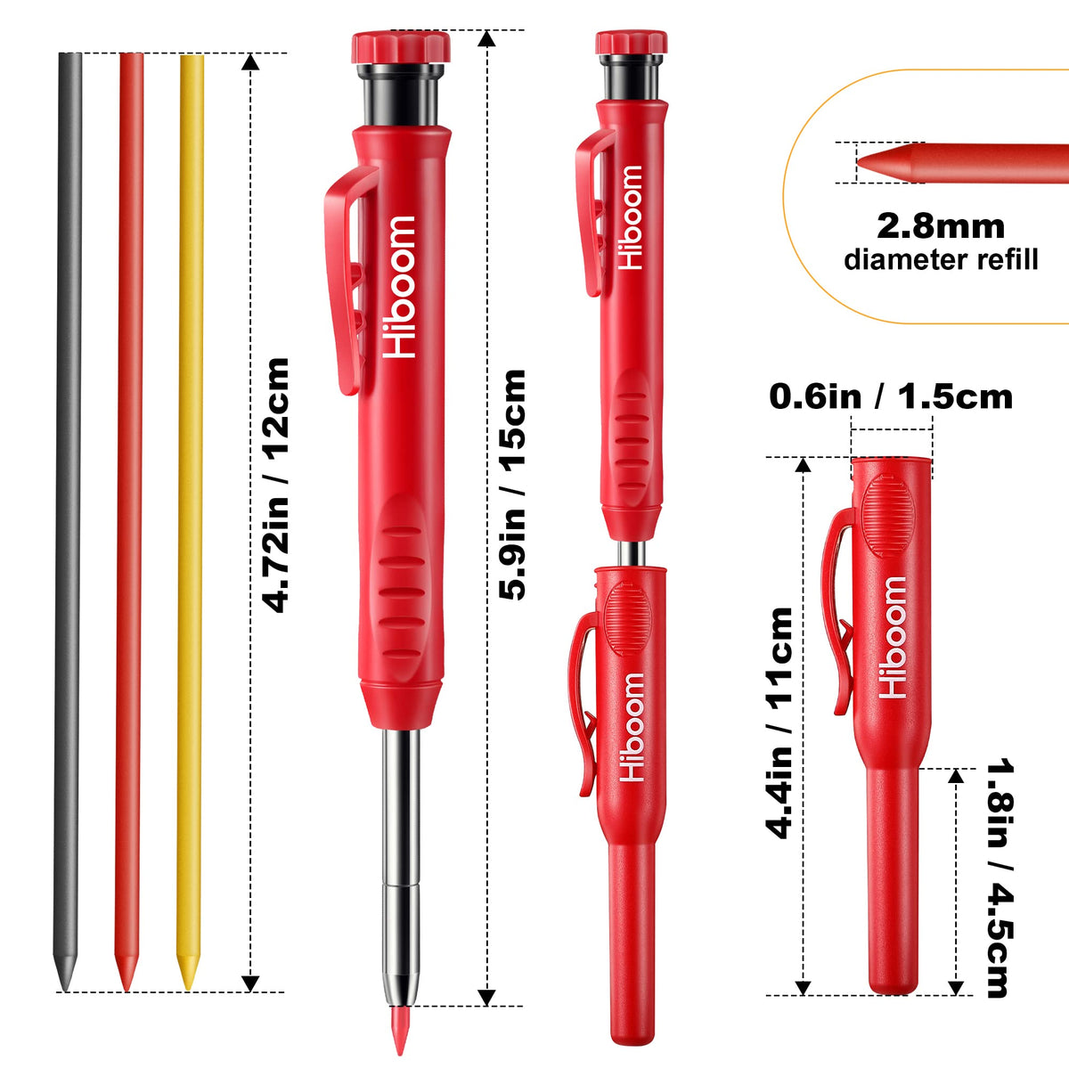 Hiboom 4 Pack Carpenter Pencil with 36 Refills Built In Sharpener (Multi)