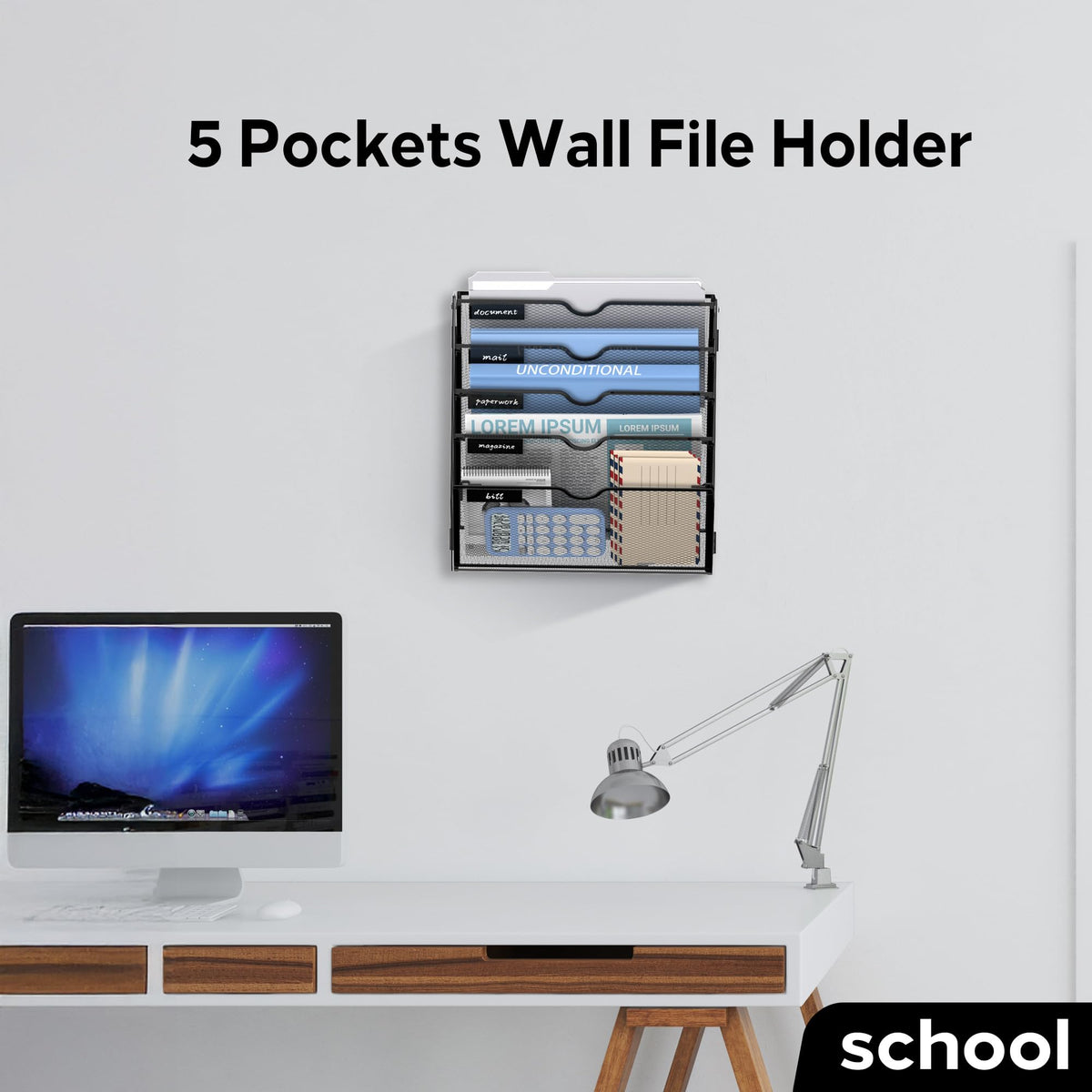 JMHUD 5-Tier Wall File Organizer and Hanging File Organizer, Black