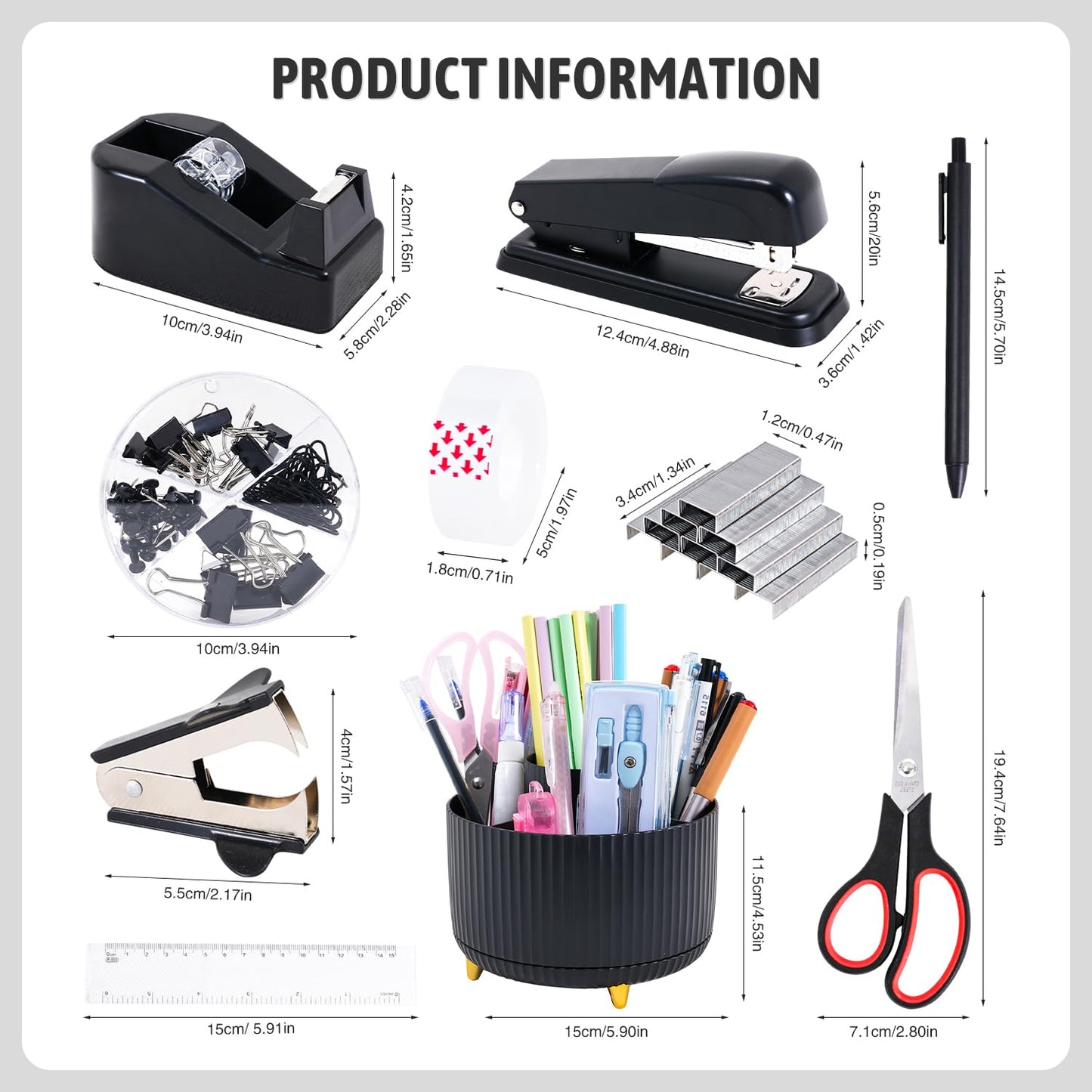 Gawsey Black Desk Organizers and Accessories with Desk Organizer 360° Rotating Pen Holder and