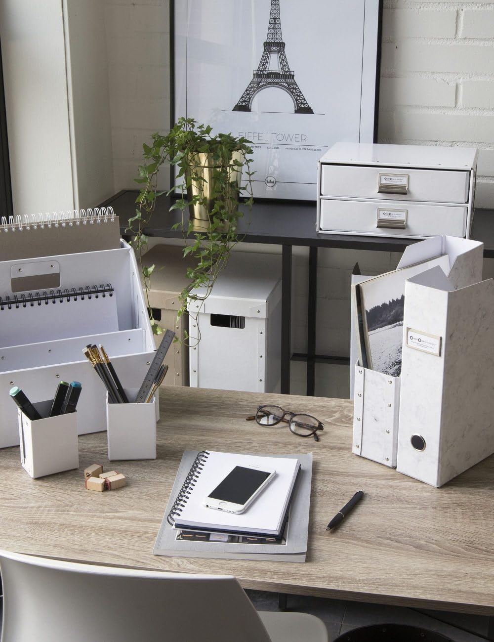 Bigso Fiona 3 Piece Fiberboard Upright Magazine Storage Boxes for Papers with Metal Label Holder