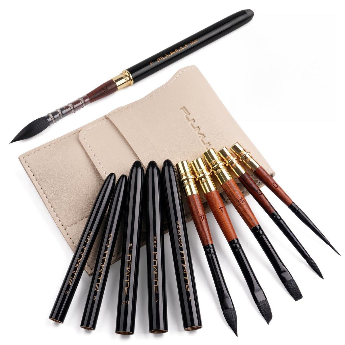 Travel Watercolor Brushes, Fuumuui Professional 6pcs Natural Soft Squirrel Hair Watercolor Travel