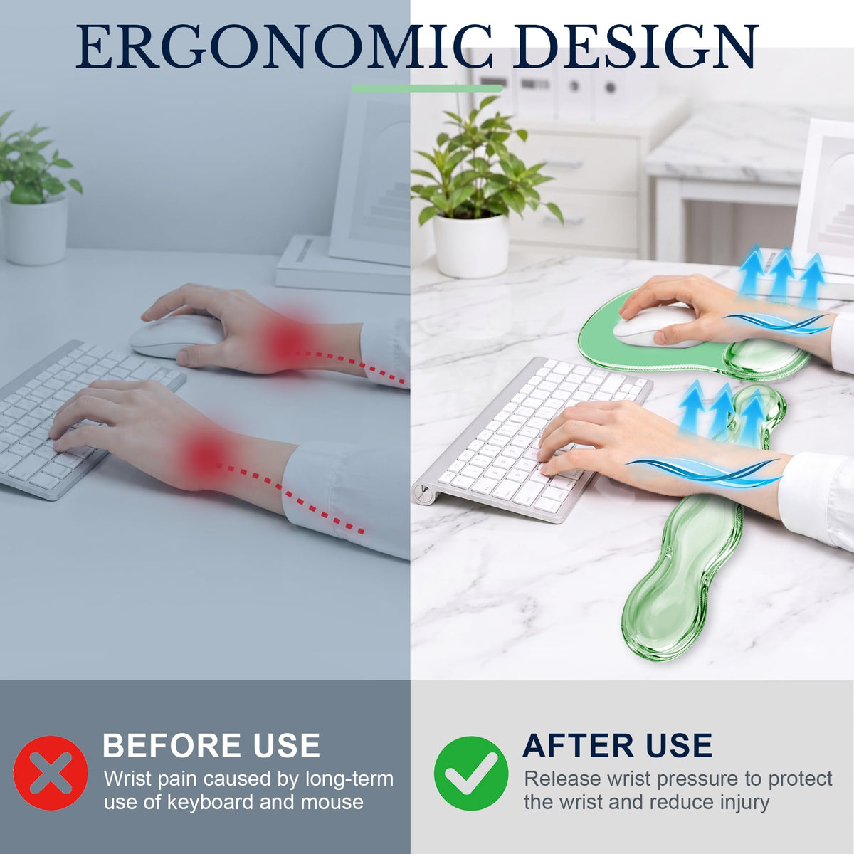 Keyboard Wrist Rest & Ergonomic Mouse Pad with Wrist Rest Set, Cute Transparent Gel Wrist Rest for