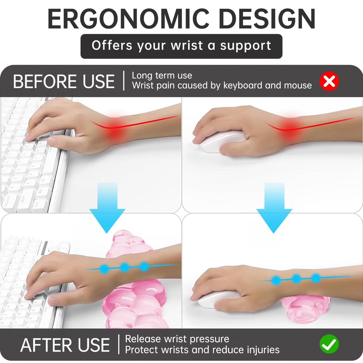 Aszqvd Mouse Pad with Wrist Rest, Soft Cloud Gel Keyboard Mouse Pad Set with Hand Wrist Support