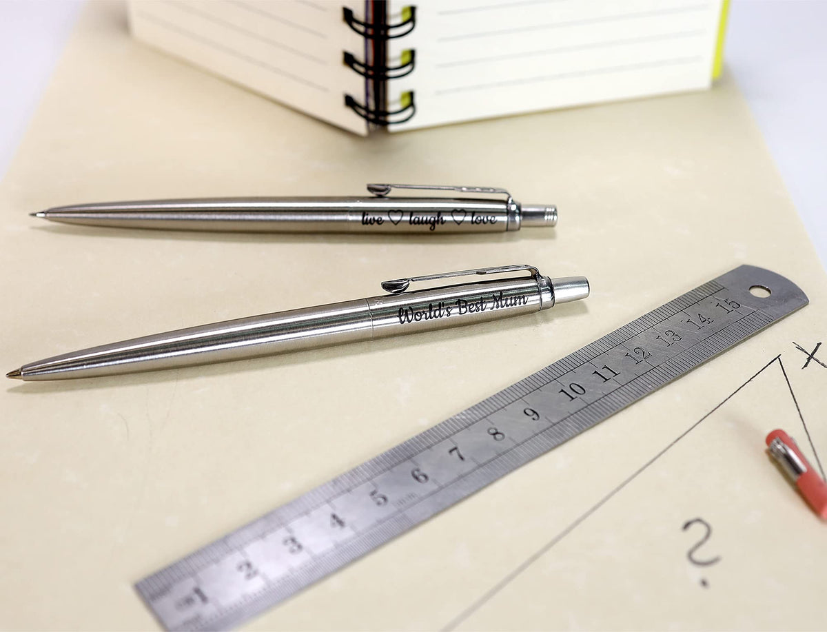 Personalized Custom Parker Jotter SS ballpoint pen + Gift Box | Laser Engraved - chrome trim