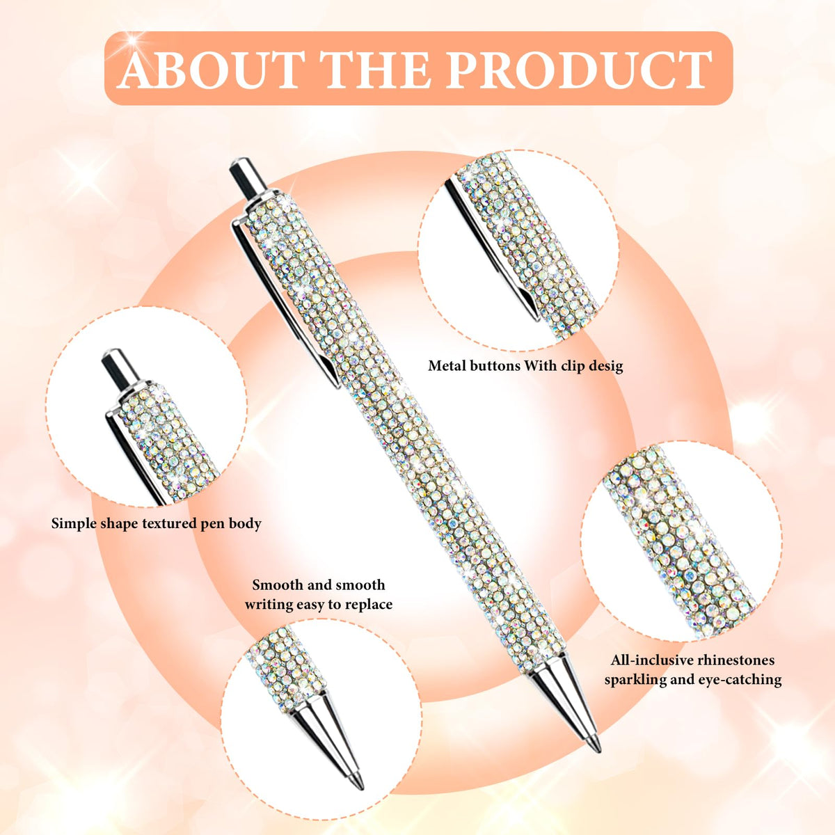 ZSMKJIAYE 20Pcs Rhinestone Metal Ballpoint Pens Bling Pens Bulk Fancy Sparkly Crystal Diamond Pens