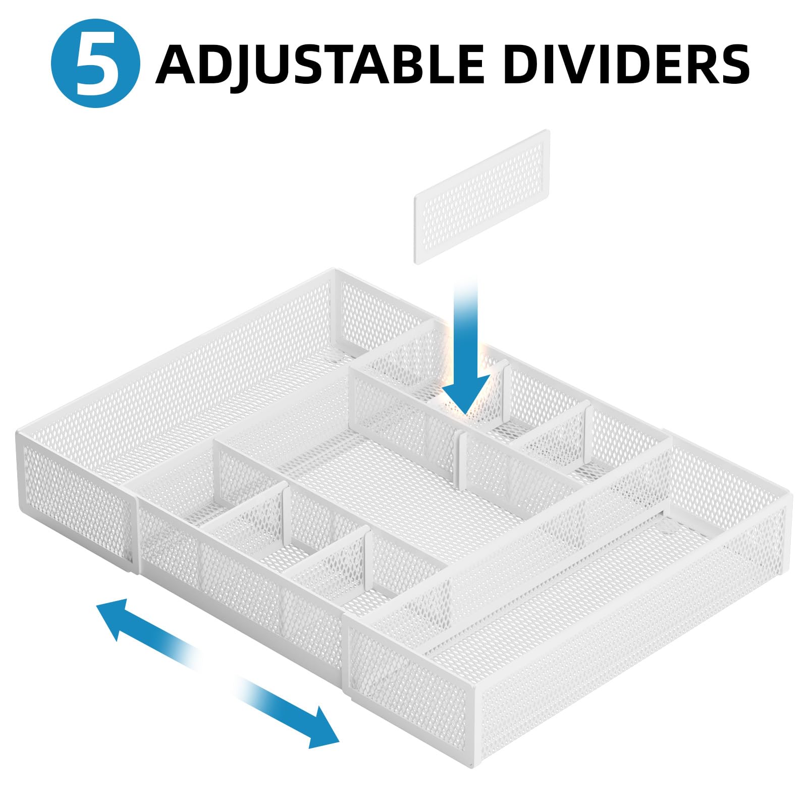 Marbrasse Expandable Desk Drawer Organizer, Mesh Drawer Organizer Tray with 10 Adjustable