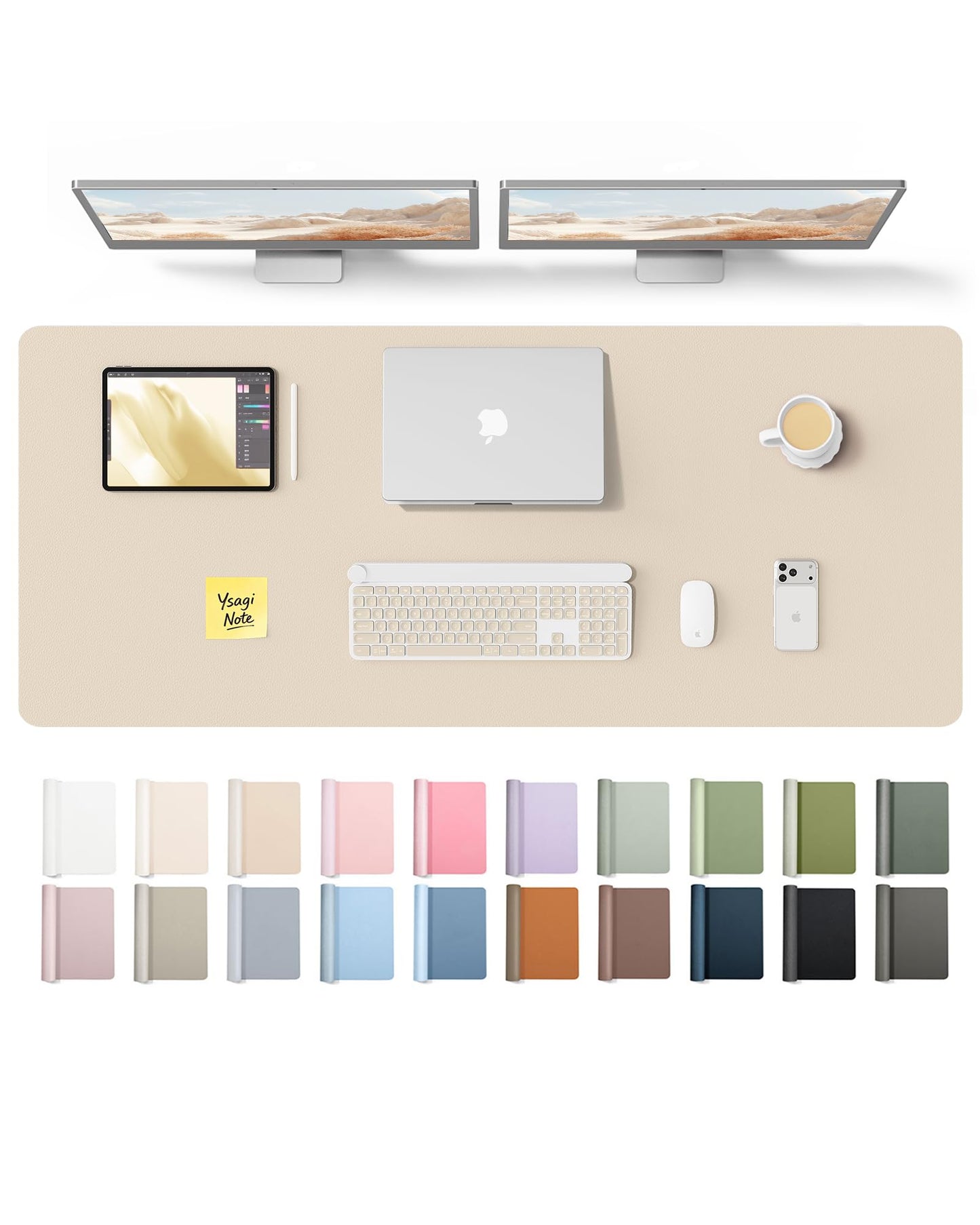 YSAGi Leather Desk Pad Protector, Office Desk Mat, Large Mouse Pad, Non-Slip PU Leather Desk