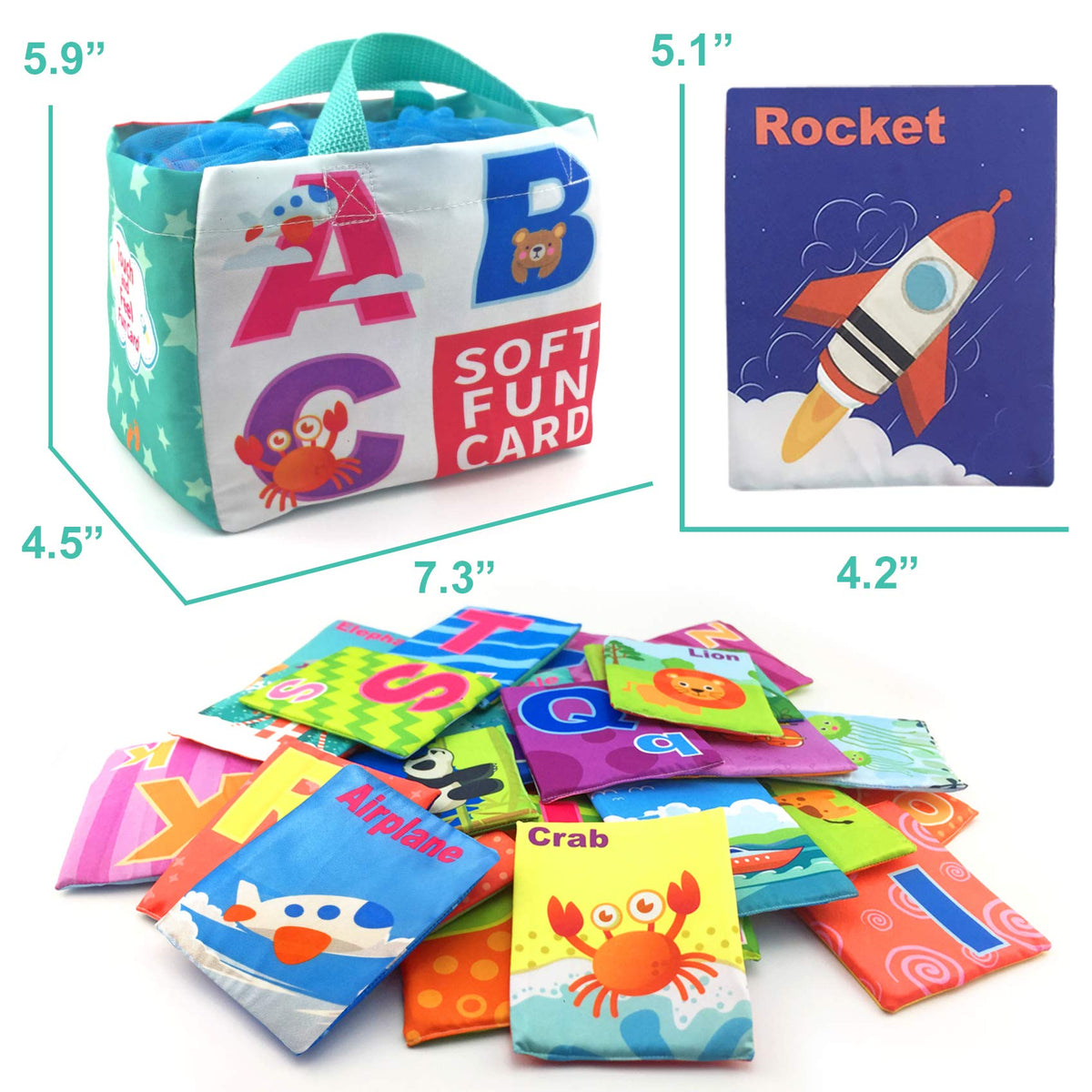 Baby First Flash Cards, 26 Soft Alphabet Cards with Cloth Storage Bag