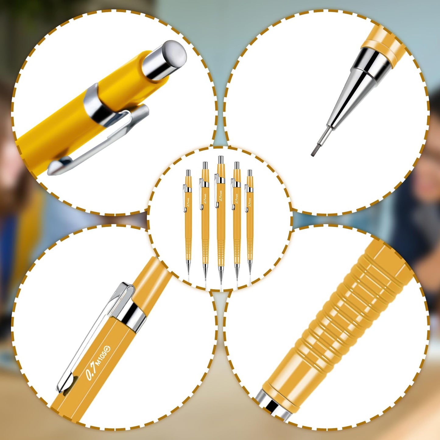 Gueevin 24 Set Yellow Mechanical Pencil 0.9mm with Drafting Pencil Refill