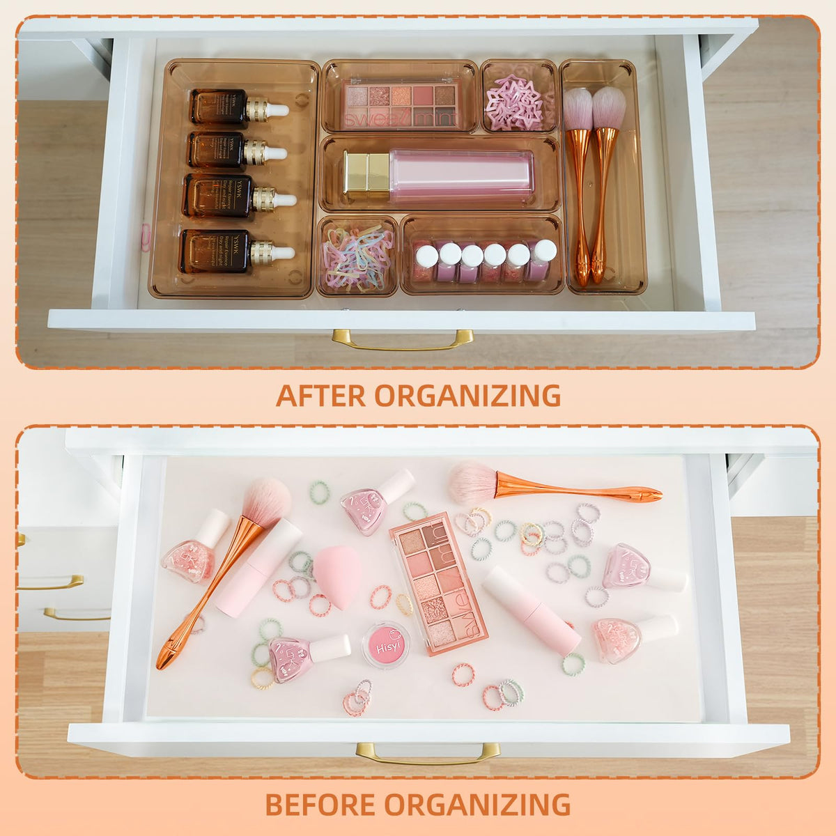 Trotianingyu Coffee Acrylic Drawer Organizers Set Storage for Makeup, Office Desk Small Vanity