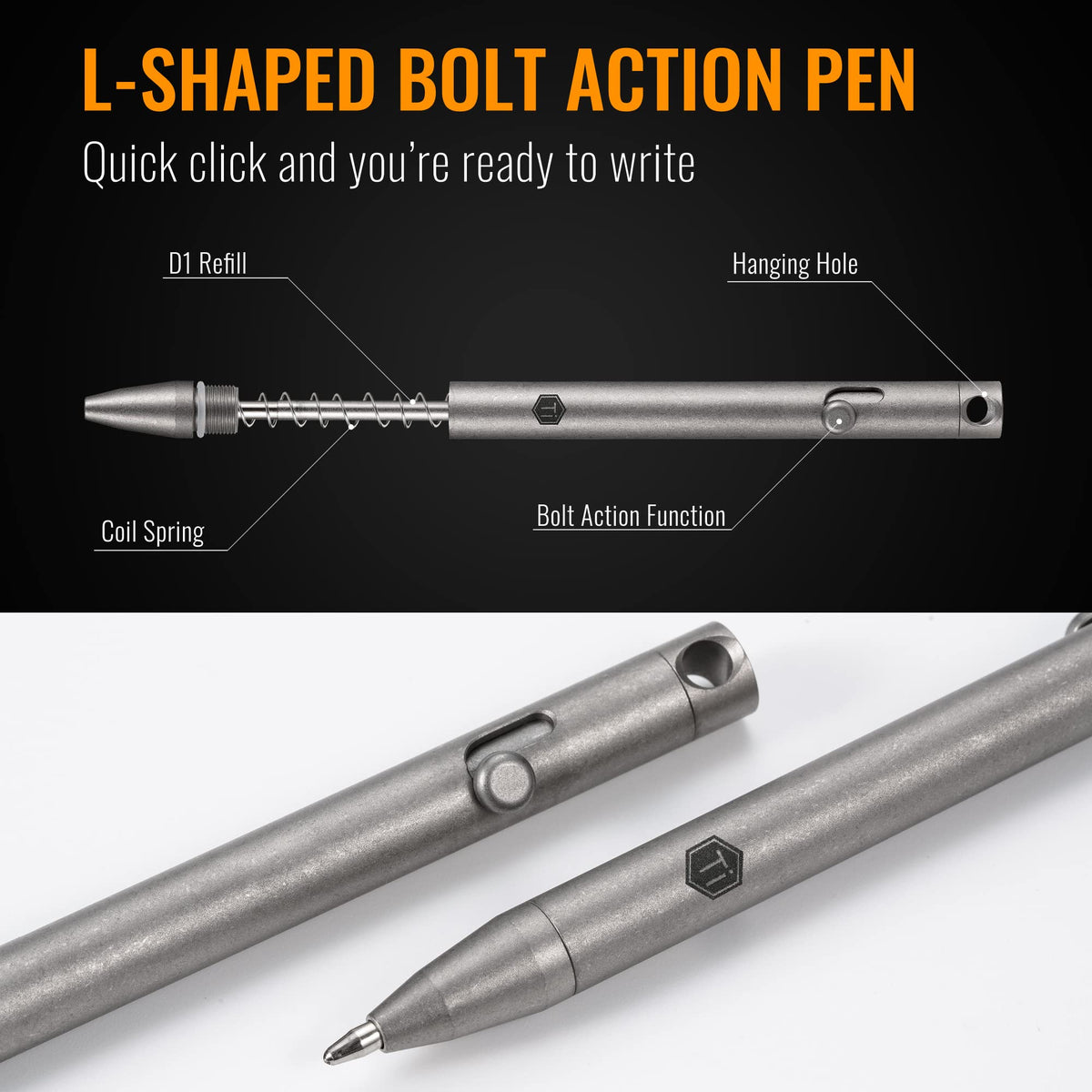 KeyUnity KP00 Titanium Bolt Action Fine Point Pen for Everyday Carry