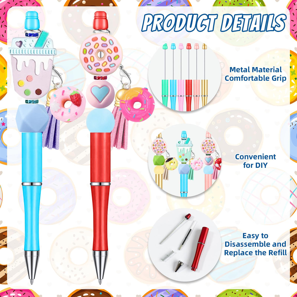 SytuHete 12 Pieces Beadable Pens Bulk with Colorful Silicone Beads for DIY Pen Making Kit Smooth