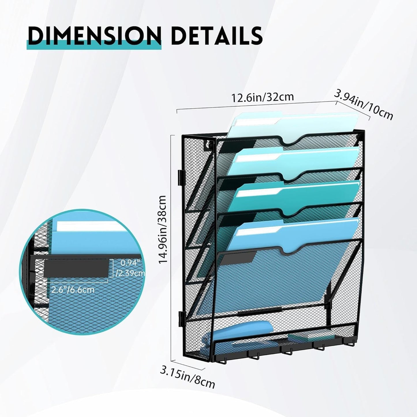 MHUD 5-Tier Wall File Organizer and Mail Organizer with 5 Hooks, 2 Pack