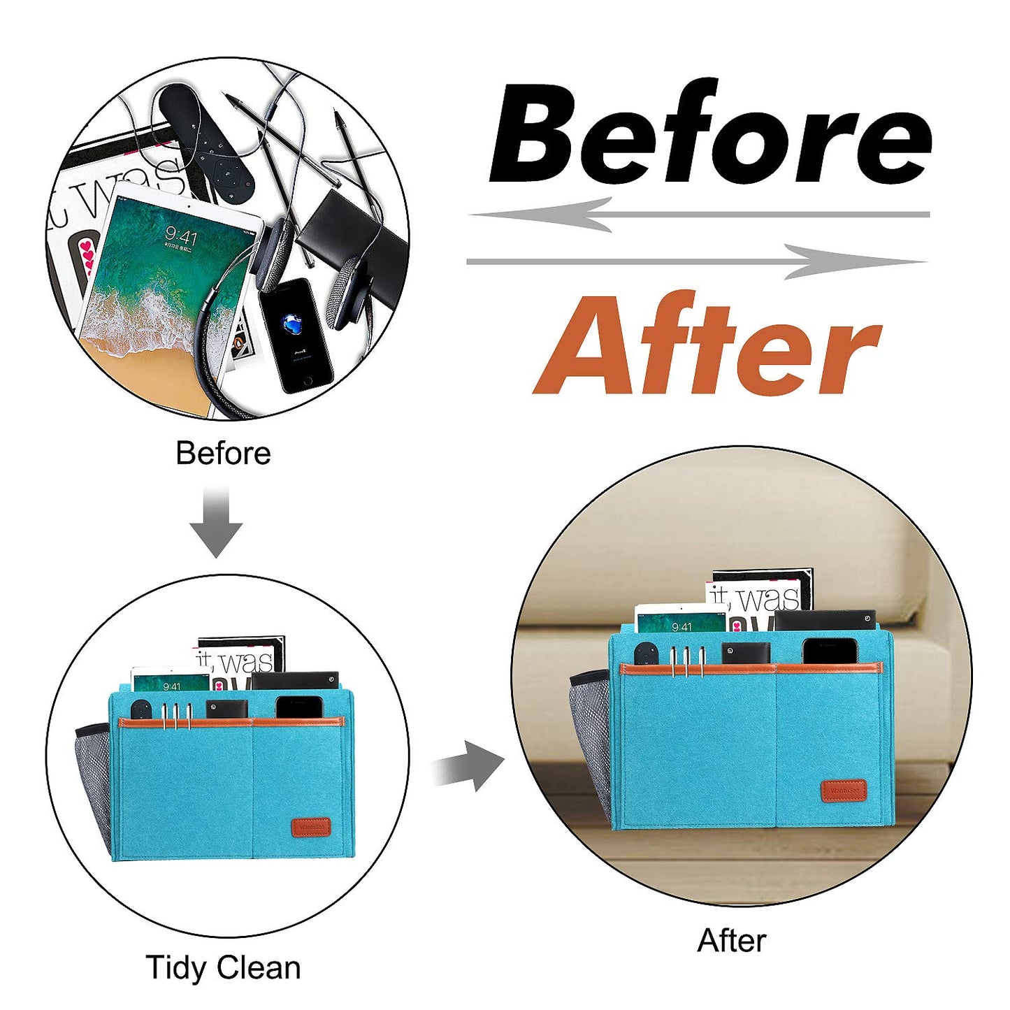 WantuSee Bedside Caddy, Bed Storage Organizer for Remote Controller, Books, Magzine, Laptop Holder