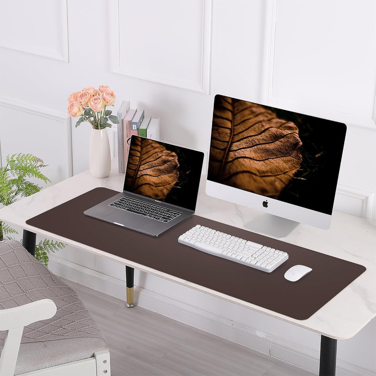 AFIING Cork Desk Mat 55" x 17", Dual-Sided Natural Cork & PU Leather Desk Pad, Non-Slip Waterproof