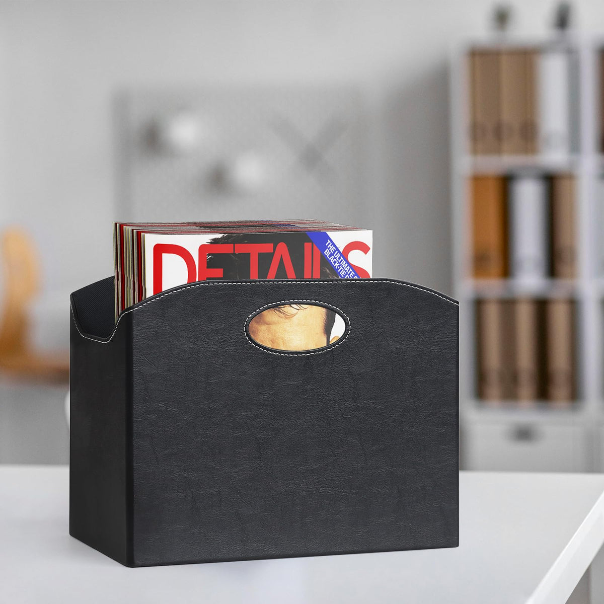 EZDeco Magazine Holder Foldable Magazine Rack Floor PU Leather File Holder Newspaper Book Storage