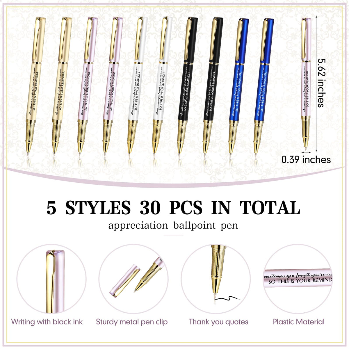 PerKoop 30 Sets Thank You Gift Inspirational Pen with Box, Multi‌, Stylish