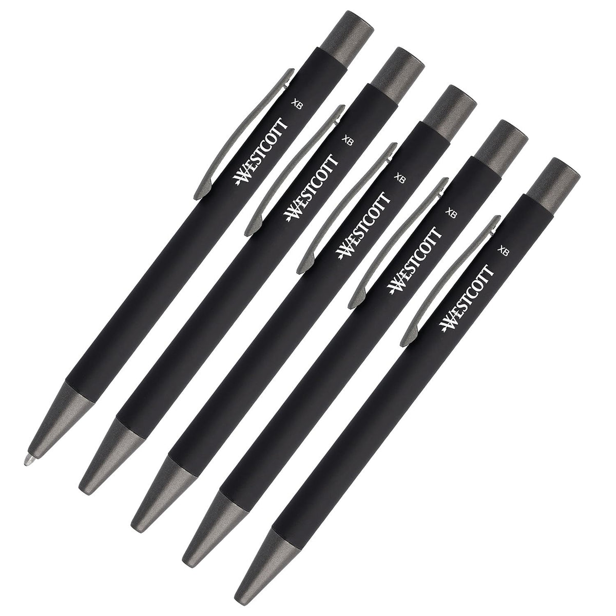 Westcott Premium Ballpoint Pen, Set of 5, Black Ballpoint Pens Made of Aluminium, Document Safe