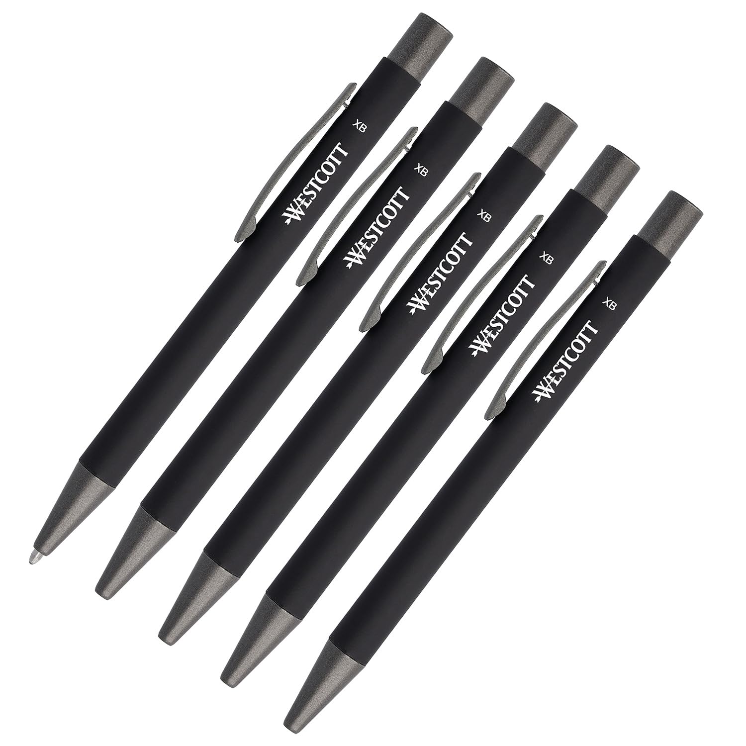 Westcott Premium Ballpoint Pen, Set of 5, Black Ballpoint Pens Made of Aluminium, Document Safe