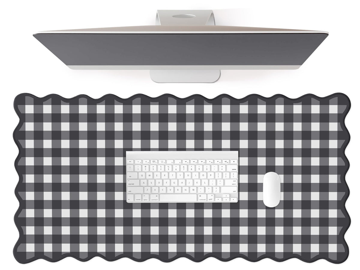 ohisxiacy Scalloped‌ Black Desk Mat Checkered Gingham Cute XXL Large Gaming Mouse Pad Kawaii