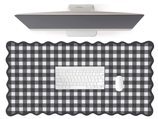ohisxiacy Scalloped‌ Black Desk Mat Checkered Gingham Cute XXL Large Gaming Mouse Pad Kawaii