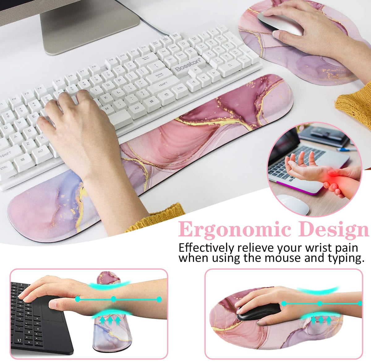 Lateefah Ergonomic Mouse Pad with Wrist Rest and Keyboard Wrist Rest Set