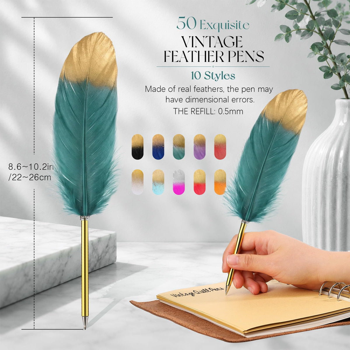 Chivao Feather Pens, Multi Colors, 100 Pcs