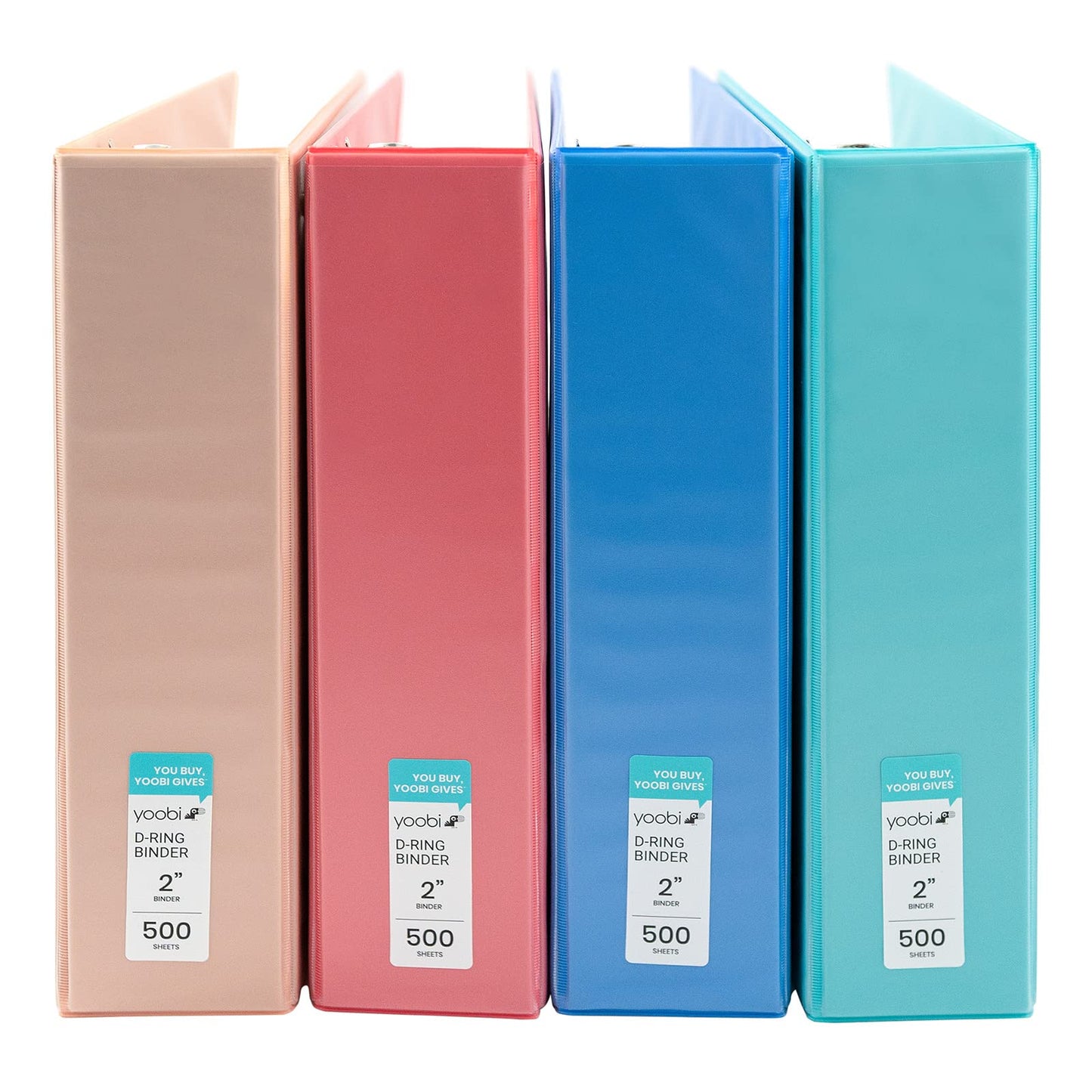 Yoobi 2 Inch 3-Ring Binders, 2 Pockets, PVC-Free, 500 Sheets, 4-Pack