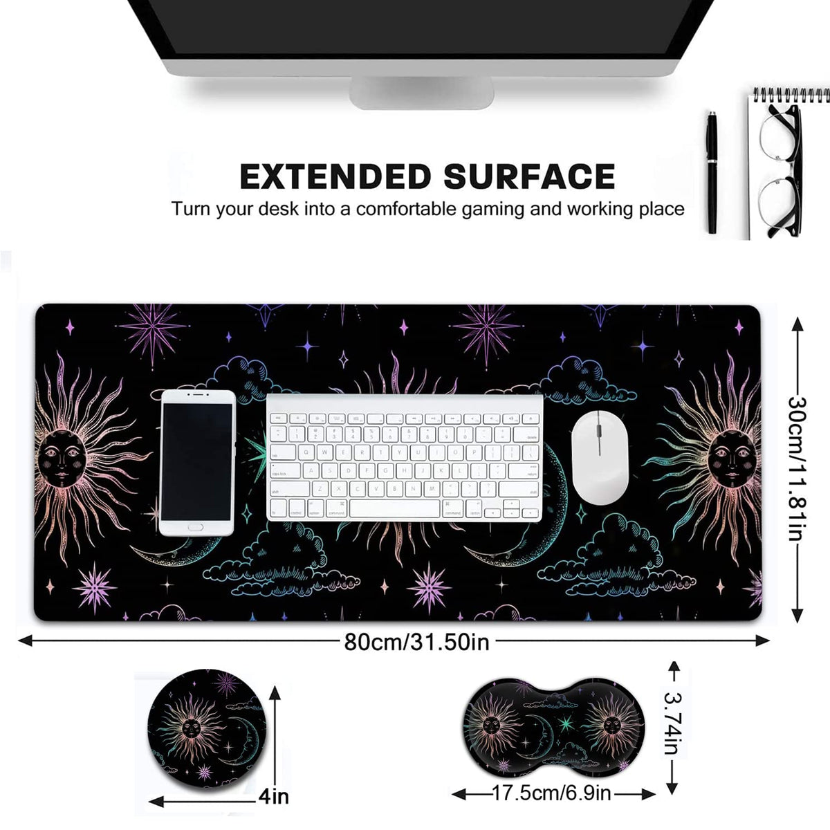 Large Gaming Mouse Pad, 31.5x11.8 in Extended Computer Mouse Mat with Non-Slip PU Base, Ergonomic