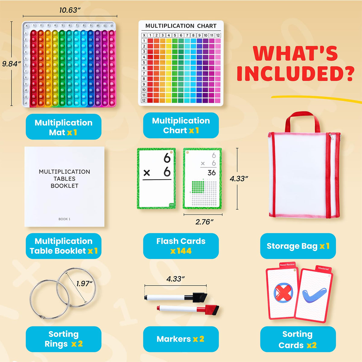 JoyCat Multiplication Flash Cards + Chart- 156 Hole Punched Math Game Flashcards for Kids Ages 8