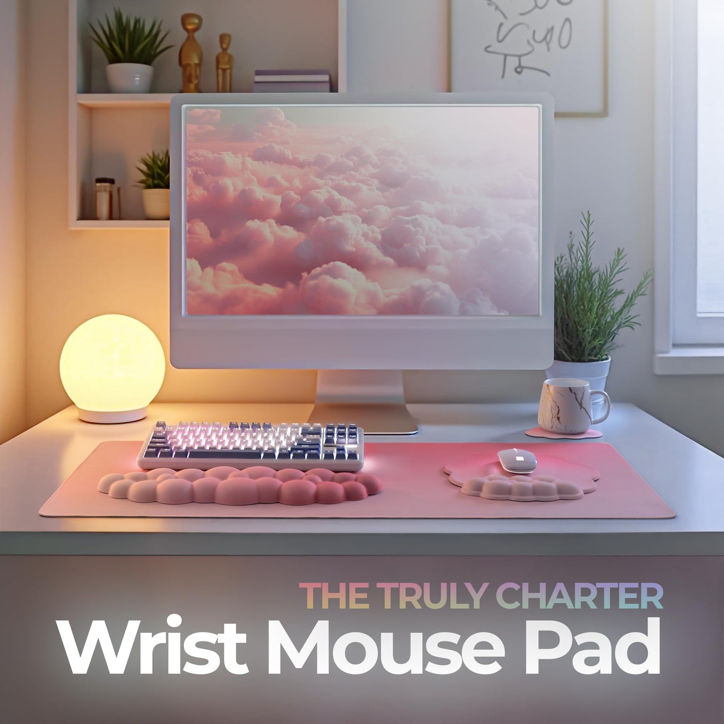 TheTrulyCharter Premium Quality Cloud Wrist Rest Keyboard & Mouse Pad Set – Ergonomic Memory Foam