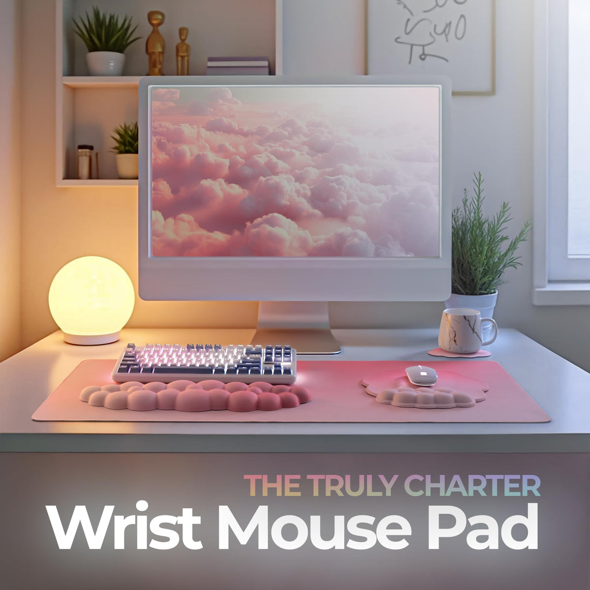 TheTrulyCharter Premium Quality Cloud Wrist Rest Keyboard & Mouse Pad Set – Ergonomic Memory Foam